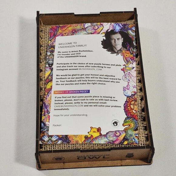 UNIDRAGON Charming Owl Wooden Jigsaw Puzzle Small 5.9 x 10.2 in. 101 Pieces Nice - Picture 9 of 10